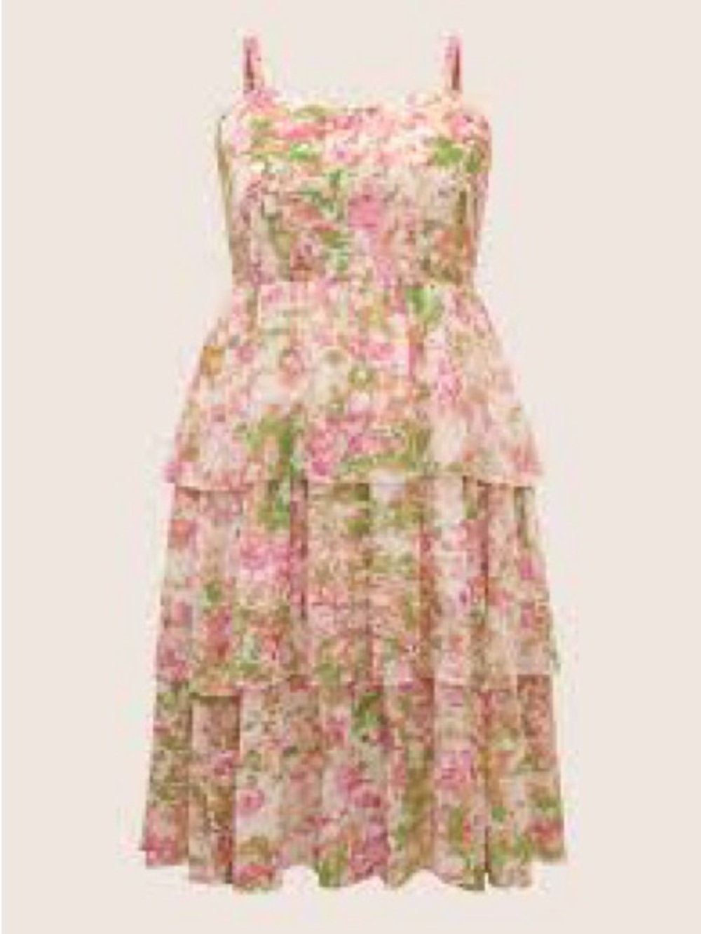 Bloomchic 26 Floral Tiered Spaghetti Strap Dress — Pink & Green